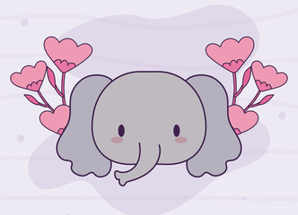 Poster - head of elephant baby kawaii with decor