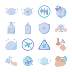 Sticker - set of icons prevention, protection of coronavirus , flat style icon