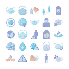 Sticker - set of icons prevention, protection of coronavirus , flat style icon