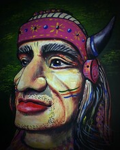 Art Painting Oil Color Red Indian , Native American