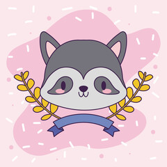 Canvas Print - head of raccoon kawaii with decor