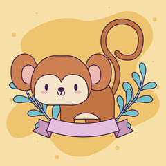 Sticker - cute monkey baby animal kawaii with decor