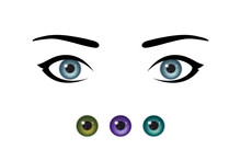 Beautiful Woman's Eyes And Realistic Irises Of Different Colors