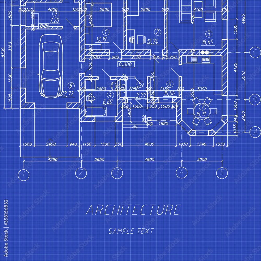 Detailed architectural floor plan on graph paper. Blueprint vector ...