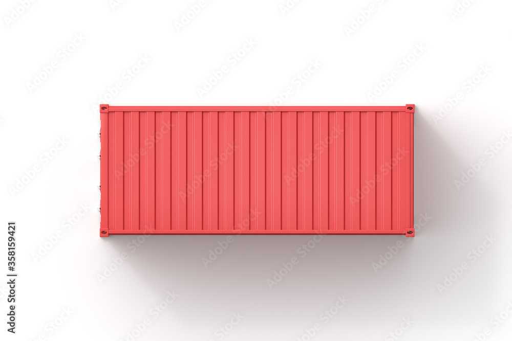 3d rendering of top view of closed red shipping container isolated on ...