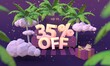 35 Thirty five percent off 3D illustration in cartoon style. Summer clearance, sale, discount concept.