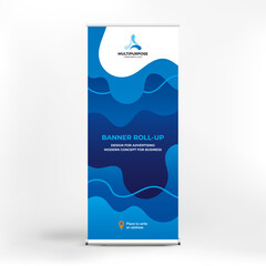 Wall Mural - 

Banner roll-up for water Park, creative concept for presentations and advertising, template for posting photos and text. Modern blue background with sea waves