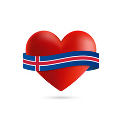 Poster - Heart with waving Iceland flag. Vector illustration.