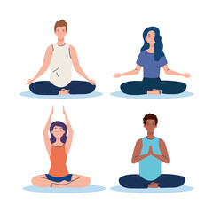 Sticker - group people meditating, concept for yoga, meditation, relax, healthy lifestyle vector illustration design