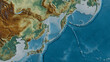 Okhotsk tectonic plate - outlined. Relief
