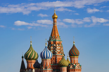 St basil cathedral in Moscow against the blue sky.