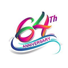 64th anniversary celebration logotype colorful design. Birthday logo on white background.