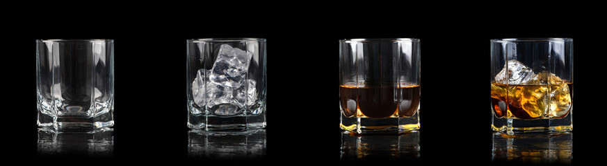 Sticker - Set of four glasses for alcoholic drinks on black background