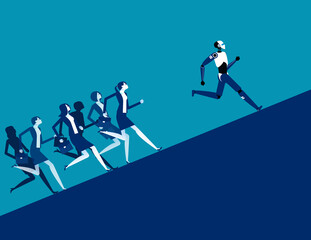 Wall Mural - Business team competition with robot. Robot VS Human. Artificial intelligence