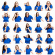 © Анна Демидова - An emotional collage of images of a young girl in glasses and a blue T-shirt. Isolated on a white background. Square format.