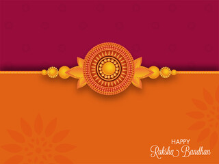 Wall Mural - Happy Raksha Bandhan Greeting Card with Beautiful Pearl Rakhi on Dark Pink and Orange Background.