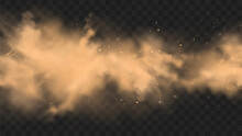 Dust Sand Cloud With Stones And Flying Dusty Particles Isolated On Transparent Background. Desert Sandstorm. Realistic Vector Illustration