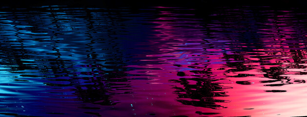 Wall Mural - night landscape with palm trees, against the backdrop of a neon sunset, stars. silhouette coconut pa
