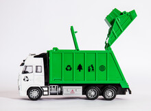 Toy Garbage Truck Isolated On White With Shadows