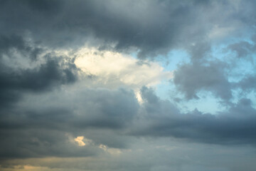 Wall Mural - picturesque clouds in the sky. window view of an airplane on a sunny gloomy day. stock photo backgro