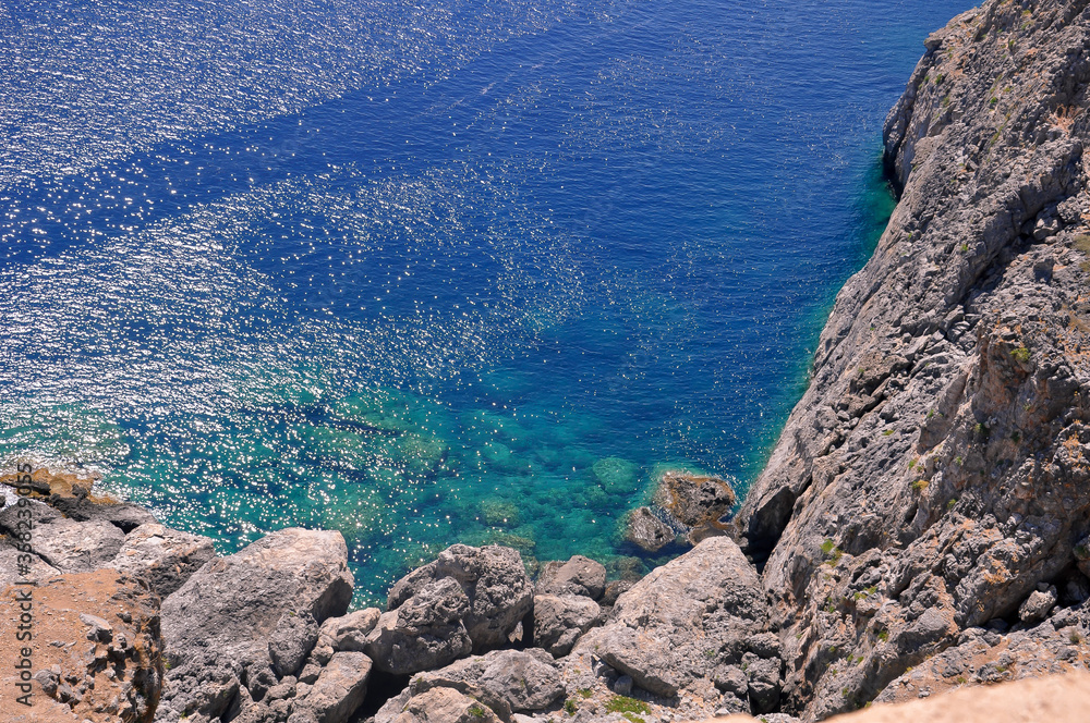 Fotoobraz Rhodos Grecja krajobraz morski, morze, klify, skały. beton architektoniczny