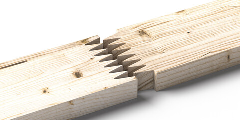 Finger joint wood connection concept. Floorboard closeup. 3d illustration