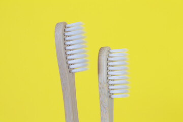 set of two family bamboo wooden toothbrushes