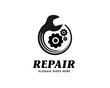 Circle machine gear repair logo symbol design illustration