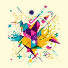 Colorful Abstract Style Composition With Group Of Various Objects And Shapes. Vector Illustration.