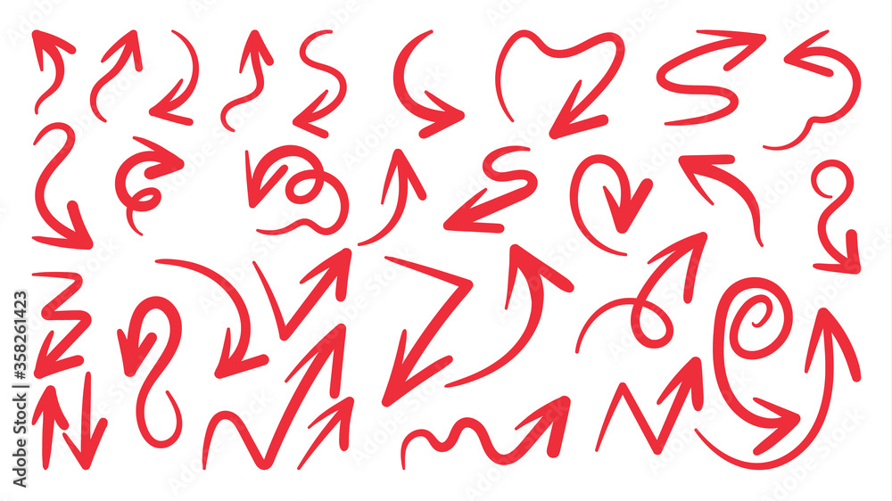 Red hand drawn arrow vector icons set. sketch arrow design for business ...