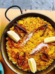 Sticker - Prawn with rice - closeup of prawn with rice - traditionnal spanish food paella