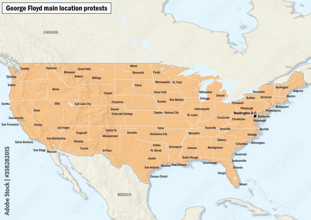 Mapa z lokalizacjami protestów - Black Lives Matter - obrazy, fototapety, plakaty 