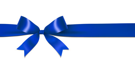 Wall Mural - Shiny dark, navy blue ribbon bow isolated on white background with copy space. For using special days. 