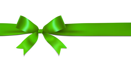 Wall Mural - Shiny green ribbon bow isolated on white background with copy space. For using special days.
