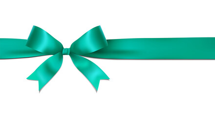 Wall Mural - Shiny turquoise ribbon bow isolated on white background with copy space. For using special days. 