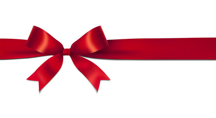 Wall Mural - Shiny red ribbon bow isolated on white background with copy space. For using special days. 