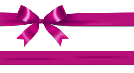 Wall Mural - Shiny pink ribbon bow isolated on white background with copy space. For using special days. 