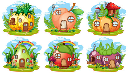 Sticker - Set of fruit and vegetable fairy house