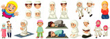 Fototapeta Pokój dzieciecy - Set of different muslim people cartoon character isolated on white background