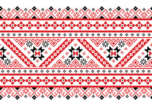 Ukrainian, Belarusian Folk Art Vector Seamless Pattern In Red And Black, Inpisred By Traditional Embroidery Vyshyvanka 
 