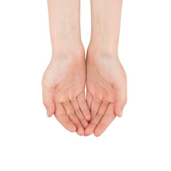 open palms of the girl - a blank for design, close up of womans cupped hands showing something, top 