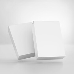 Blank white software box Mockup, medium size Cardboard package box, 3d rendering isolated on light background, ready for your design