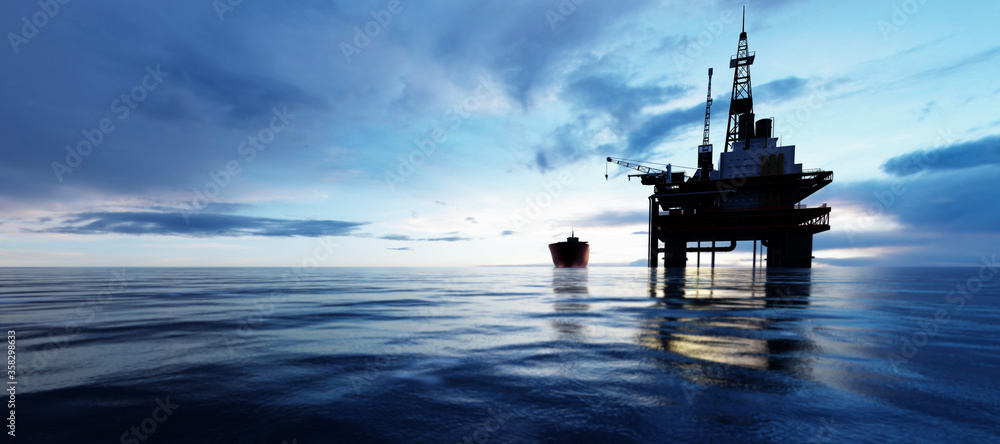 Oil platform on the ocean. Offshore drilling for gas and petroleum ...