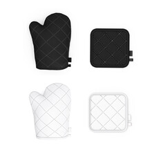 Oven Mitt And Hot Pad. Top View. Blank 3d Template, Mockup For Branding, Logo, Design Isolated On White Background.