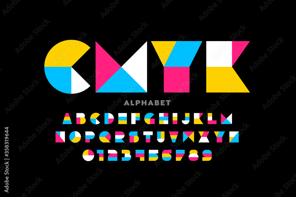 Geometric shapes style font design alphabet letters and numbers - obrazy, fototapety, plakaty 