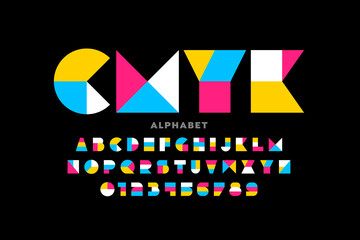 Poster - Geometric shapes style font design alphabet letters and numbers