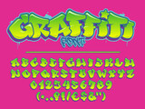 Fototapeta  - Lime graffiti vector font. Capital letters, numbers and glyphs alphabet.