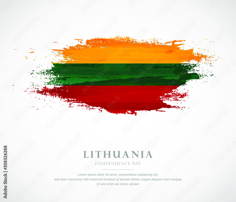 Abstract watercolor brush stroke flag for independence day of Lithuania - obrazy, fototapety, plakaty 