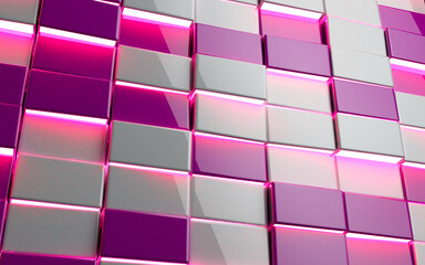 Wall Mural - 3d illustration of  block pattern. Abstract image of cubes background in pink toned