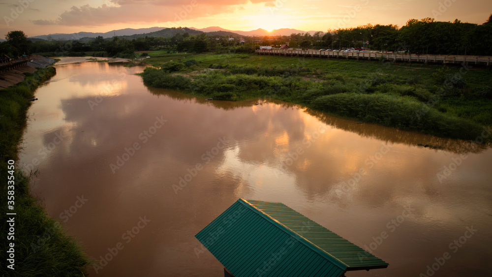 The aerial view of rever in southeast asia with the background of ...